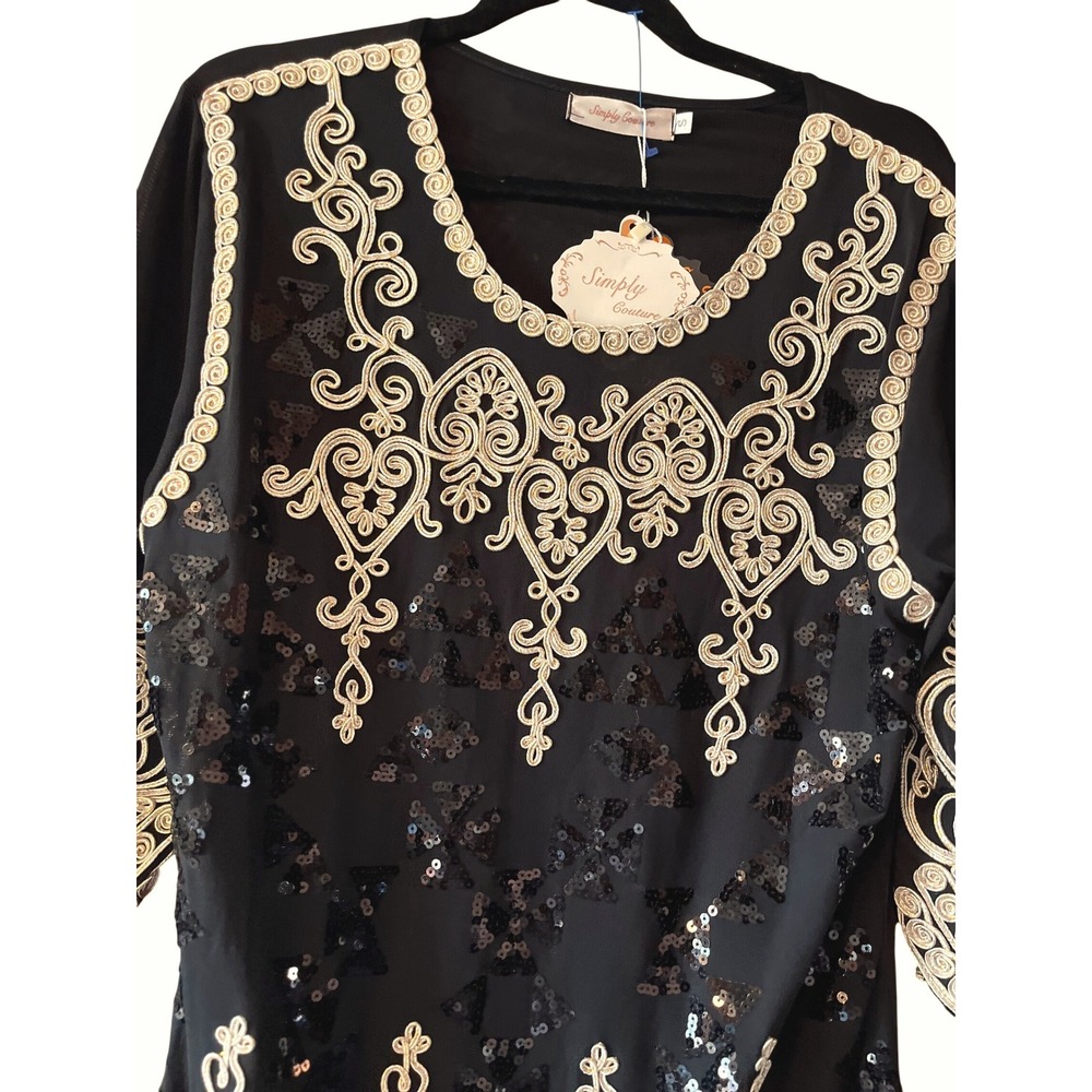 Simply Couture Black Sequin Embroidered Tunic Top/Mini Dress Size S NWT - Picture 5 of 16